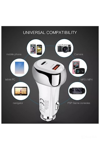 38 W Pd 20w Qc 3.0 18w Hızlı Araç Şarj Cihazı T-10 Beyaz