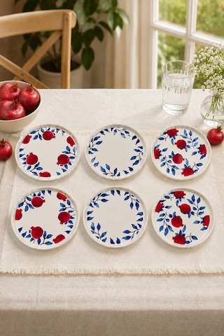 Nar 6'lı Handmade Stackable Seramik Pasta Tabak Seti - Premium Sunum & Kahvaltı Takımı - 20 Cm Beyaz