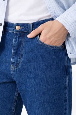 Oraystore Erkek Lacivert Battal Boy Likralı Rahat Kalıp Kot Pantolon Lacivert
