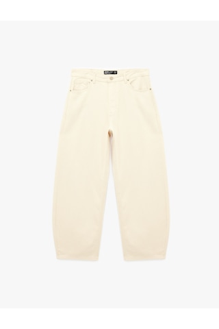 Koton Pamuklu Bol Normal Bel Cepli Oversize Barrel Fit Jean Pantolon Ekru 6sam40423nd