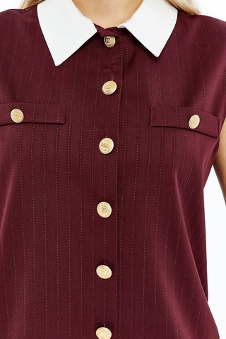 Selectmoda Kadın Çizgili Düğmeli Kolsuz Elbise Bordo