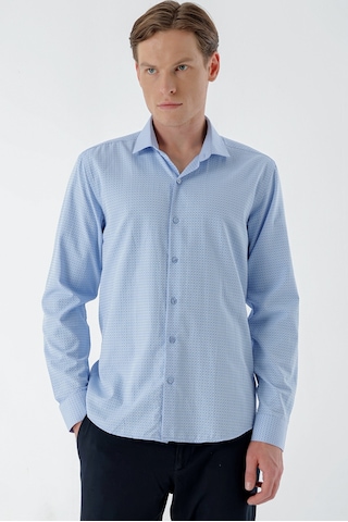 Morven Erkek Mavi Trend Baskılı Desenli İtalyan Yaka Slim Fit Gömlek 24mc004010300 Mavi