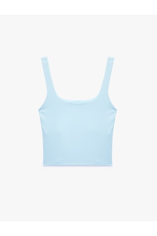 Koton Kare Yaka Slim Fit Kalın Askılı Crop Üst Mavi 6sak10228ek