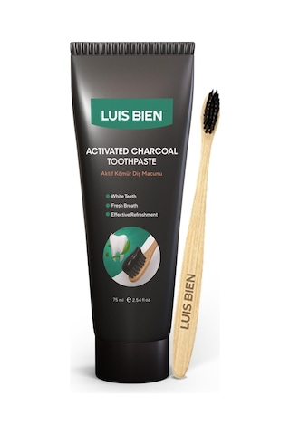 Luis Bien Aktif Karbon Diş Beyazlatma ve Temizleme Macunu 75 ML + Bambu Diş Fırçası