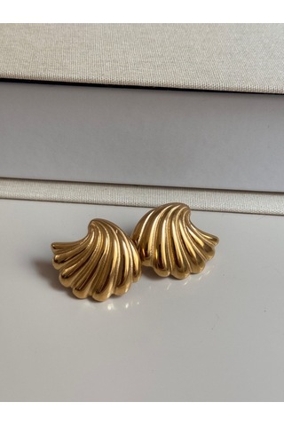 Altın Kaplama Kabarık Spiral Form Küpe Modern Ve Minimal Tasarım Altın