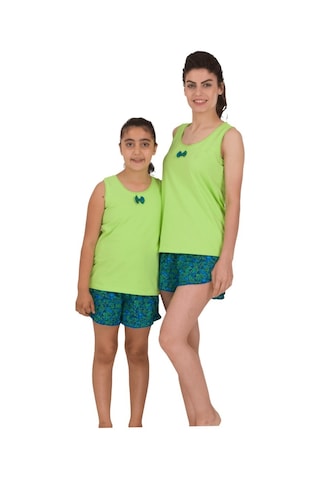 The Don Aile Yeşil-Lacivert Desenli Kız Çocuk Şort Takımı (9-14 Y