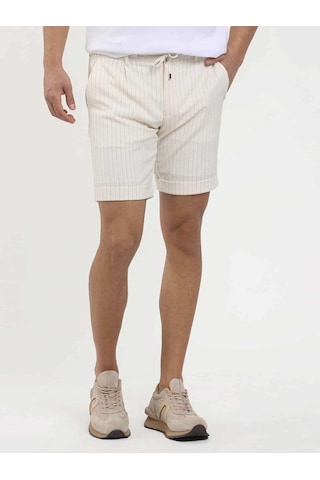 Dufy Ekru Erkek Slim Fit Çizgili Casual Short - 104661-Ekru
