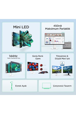 Tcl 25g54 24,5 İnç Fhd Mini Led Oyuncu Monitörü, 144 Hz, Hdr400, 5 Ms Gtg, %99 Srgb