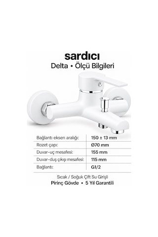 Sardıcı Delta Beyaz Pirinç Banyo Bataryası Dirsek Rozet Dahil