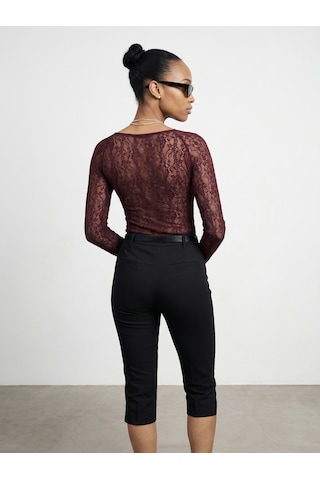 Dilvin 32625 Dantel Şerit Detaylı Top-bordo