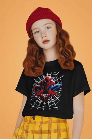 Sevbano Örümcek Adam Baskılı Unisex Spider-man Film Çocuk Tişört 1-12 Ya Siyah