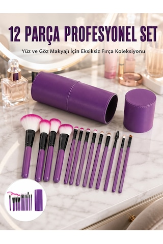 Makyaj Fırçası 12 Parça Set Yumuşak Uçlu Göz Makyajına Uygun Hafif Ve Taşınabilir Çanta 90014866