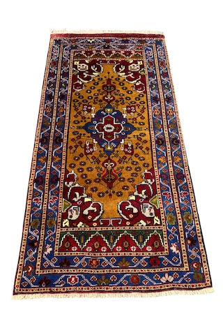 El Dokuma Sıfır Obruk Halısı 100x200 Kök Boya %100 Yün Halı Hardal