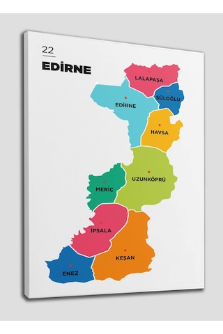 Doğaltercih Edirne İli ve İlçeler Haritası Dekoratif Kanvas Tablo 1327