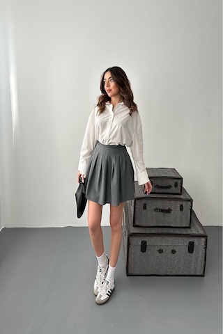 Alemdarshop Gri Pilikaşe Mini Etek