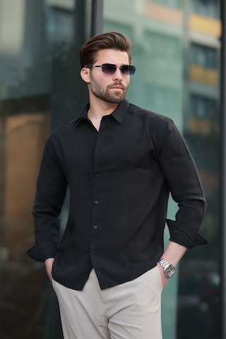 Madmext Siyah Basic Uzun Kollu Erkek Gömlek E6762 Siyah