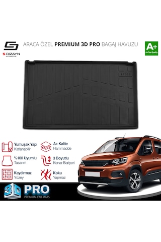 S-dizayn Peugeot Rifter Seperatörlü 3d Pro Bagaj Havuzu 2019 Üzeri A+ Kalite