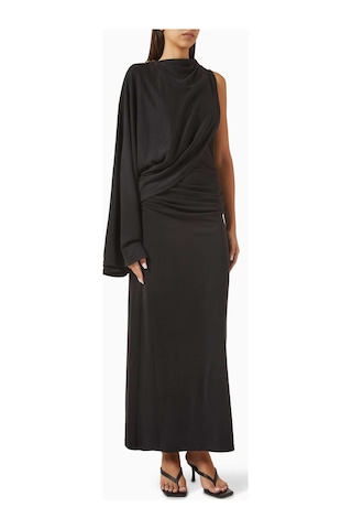 Acler Odder Midi Elbise - Jersey - %70 Viskoz, %30 Polyester - Çıkarılabilir Omuz Kolu Siyah