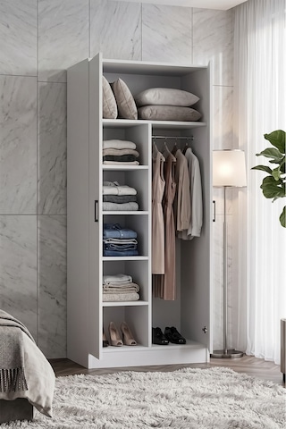 Anka Gardrop Askılı Elbise Dolabı Raflı Elbise Dolabı Beyaz