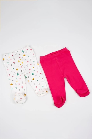 Kız Bebek Beyaz Pembe Ağaç Desenli Düz Patikli İkili Alt Takım Beyaz - Pembe