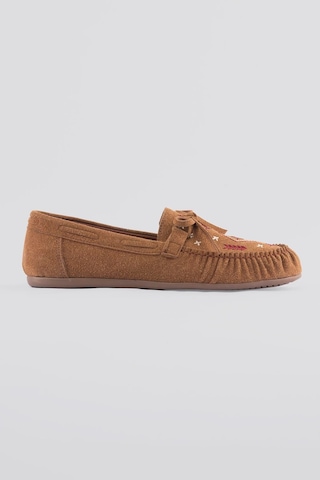 Kadın Süet Loafer Nakışlı Bağcıklı Ayakkabı Helia Taba Taba