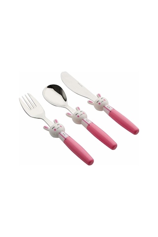 Mini Rabbit Pembe Çocuk Çatal Kaşık Bıçak Takım 3 Parça 04fst001625