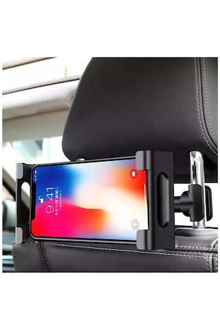 Koltuk Arkası Telefon & Tablet Tutucu Ayarlanabilir Kol + 360 Dönebilir Başlık Araç İçi Telefon Tutucu Siyah