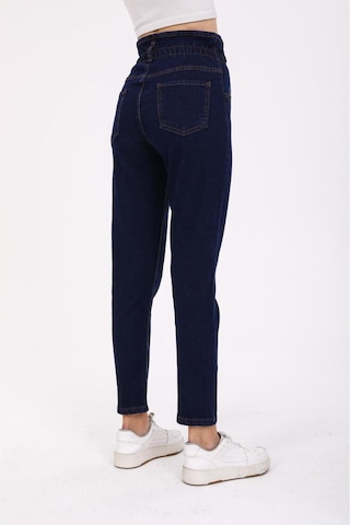 Kene Jeans Kadın Lacivert Patlet Düğmeli Kemer Büzgülü Mom Kot Pantolon Lacivert