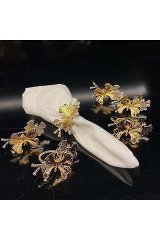Roy Kıng Kelebek 6 Lı Altın&gümüş Peçete Yüzüğü 8x4x5.5 Cm Iki Kelebekli Gold&silver Sofra Yüzük Silver