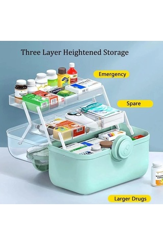 Bosphorusboutique02 3 Katlı Green İlaç İlk Yardım Çantası, Açık Yeşil, 100% Kaliteli Plastik, Aile Kullanımı İçin Açık Yeşil