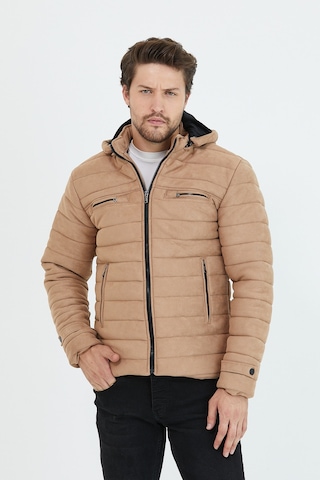 Erkek Vizon Dar Kesim Kapüşonlu Kalın Kumaş Süet Mont Vizon