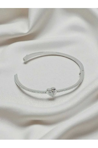 925 Ayar Gümüş Kalp Figürlü Taşlı Kadın Bileklik Zarif Ve Şık Tasarım Gümüş