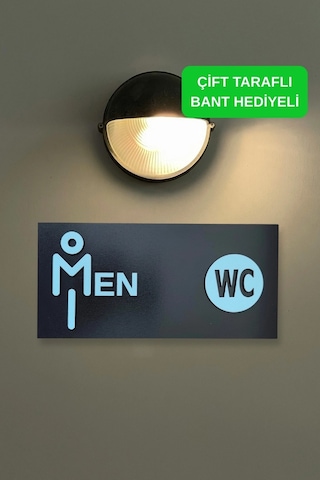 Dekoratif Ahşap 2d Kabartma Men Figürlü Wc Tabelası - Mavi