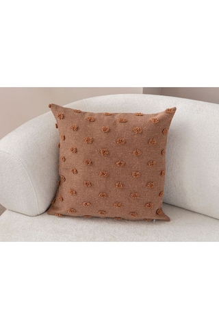 Swita Home Dekoratif Puantiye Keten Kumaşlı Kırlent Kılıfı 43x43 Kahverengi