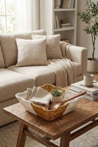 Kare Dalgalı Çift Renkli Plastik Rattan Sepet, Ekmek Ve Meyve Sepeti, 25x25x8 Cm, Yıkanabilir, İç İçe Geçebilen, 3 Parça