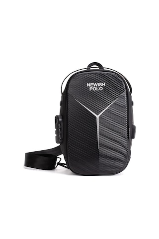 Newish Polo Erkek Şifreli Kilitli Su Geçirmez Tek Sırt Askılı Sling Bag Usb Ve Kulaklık Çıkışlı Çapraz Omuz Ve Sırt Çantası Siyah-02
