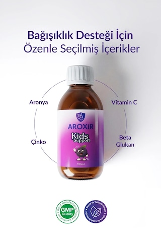 Aroxir Kids Support Aronya Vitamin C Beta Glukan ve Çinko İçerikli Takviye Edici Gıda 150 ML