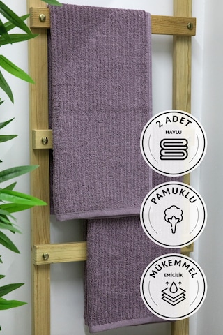 Line Luxury Pamuklu 2li El Yüz Havlusu 50x90 - Mürdüm Mürdüm