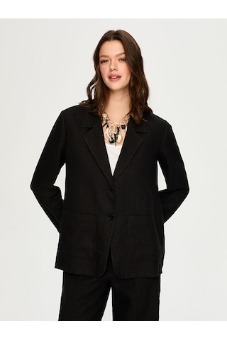 %100 Keten Astarsız Blazer Ceket S26ckt015 Us26ckt01510 Siyah