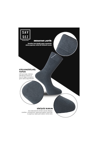 Saysez Bambu Erkek Soket Uzun Asorti Çorap Dikişsiz Premium Kutulu 6'lı Siyah - Lacivert - Füme