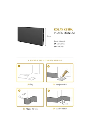 Vilo Sempla 702 Siyah Pvc Süpürgelik 240cm Kolay Montaj - Suya Ve Çizilmeye Dayanıklı