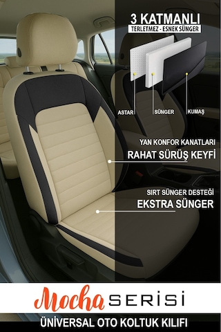Naz Oto Mocha Taytüyü Oto Koltuk Kılıfı Hyundai İ20-i30-accent Blue-era-getz Uyumlu Bej