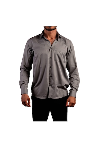 Koyu Gri Büyük Beden Rahat Kesim Micro Kumaş Kol Düğmeli Regular Fit Erkek Gömlek - 190-7 001