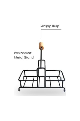Grimorlife Metal Standlı Ahşap Detaylı Sıvı Sabunluk Fırçalık Seti- Sabunluk Fırçalık Mutfak Seti- Şeffaf Şeffaf