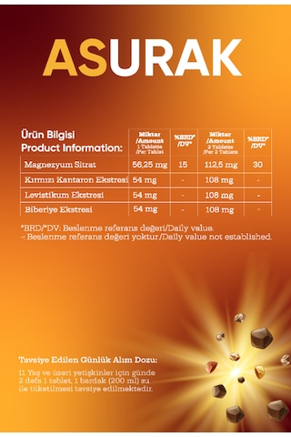 Mdc Asurak Kırmızı Kantaron Magnezyum Sitrat Levistikum Biberiye 30 Tablet