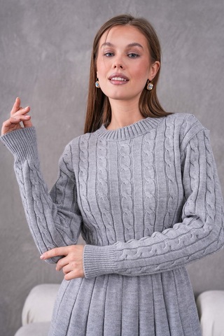 Flex Fashıon Saç Örgülü Trend Popüler Triko Mini Elbise Açık Gri - 662242424 Açık Gri - 662242424 Açık Gri