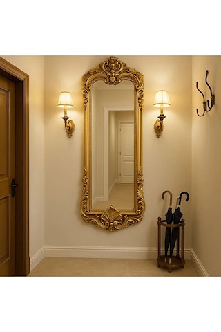 Dekoratif Varaklı Boy Aynası Gold