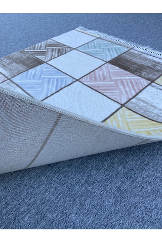Kareli Desenli Renkli Kesme Halı 120x140 Kesme Akrilik Halı