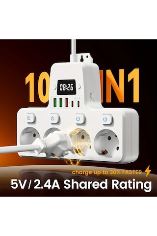 Honeybeeshop 1.5m 3m Uzatma Kablosu Asiri Yuk Korumali Coklu Anahtarlı Cikis 4 Ac Soket 3 Usb Port Siyah 10 Ft Ev Ofis Icin