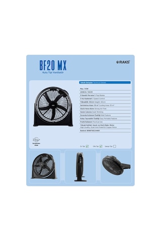 Raks Bf20mix Kutu Vantilatör Duvarda Kullanım Özelliği 110 Watt 20''